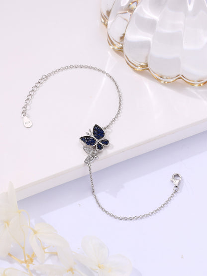 Dual Butterfly Bracelet with Blue and White Zircon