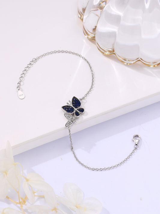 Dual Butterfly Bracelet with Blue and White Zircon