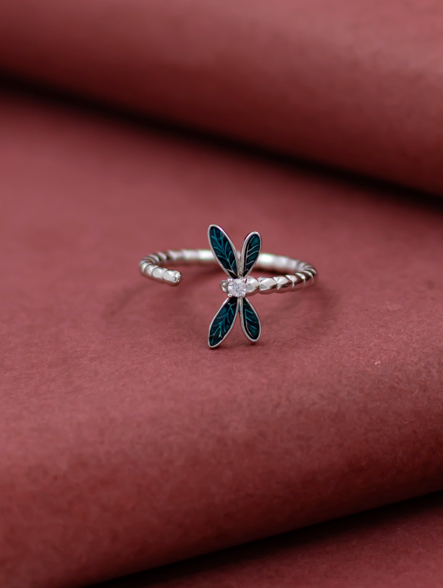 Butterfly Ring with Turquoise Enamel Wings and Swarovski Zircon