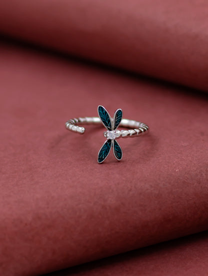 Butterfly Ring with Turquoise Enamel Wings and Swarovski Zircon