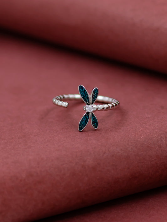 Butterfly Ring with Turquoise Enamel Wings and Swarovski Zircon