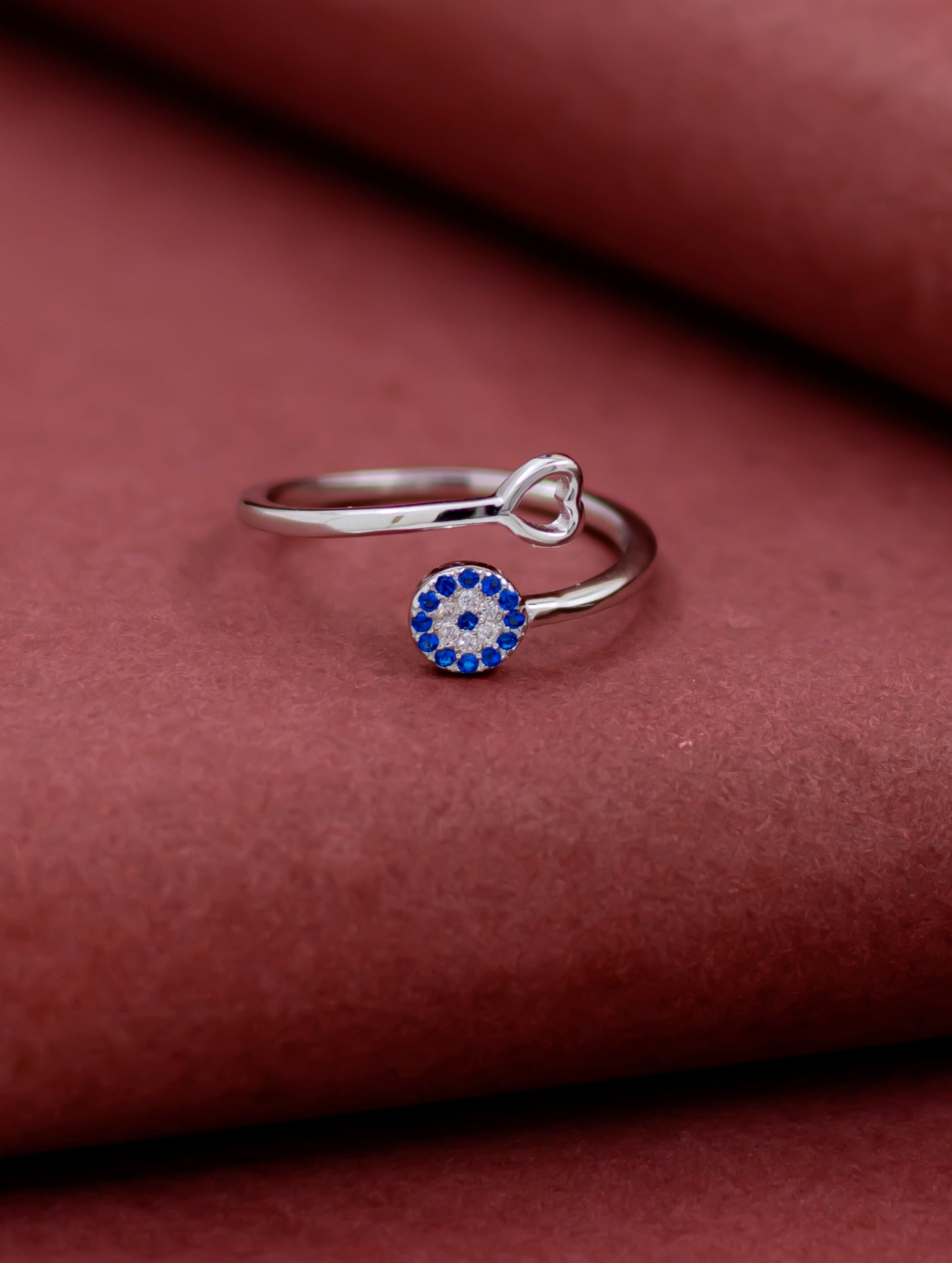 Heart and Circle Ring with Blue Stones and Swarovski Zircon