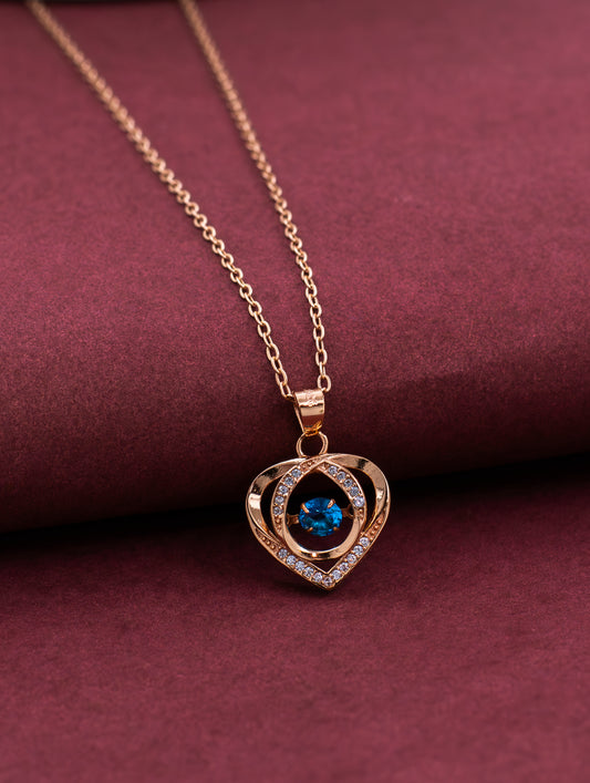 Heart Pendant Chain with Blue Gemstone and Swarovski Zircon
