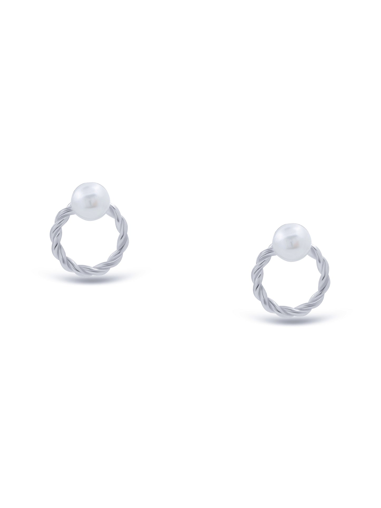 Intertwined Circular Hoop Earrings with Top Pearl Accent