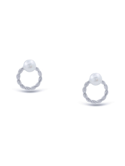 Intertwined Circular Hoop Earrings with Top Pearl Accent