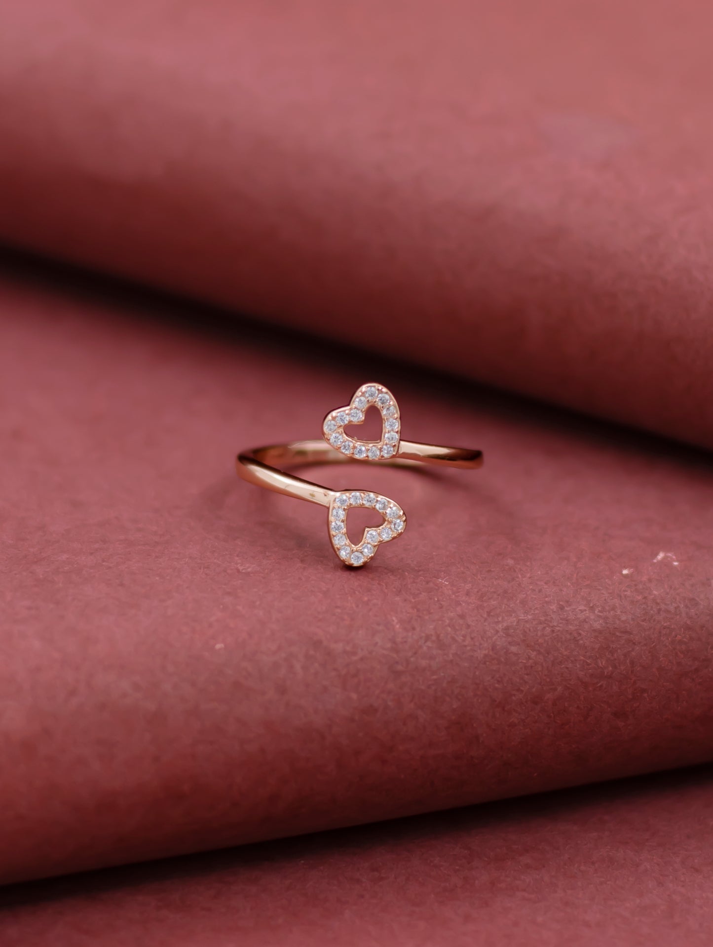 Double Heart Ring with Swarovski Zircon Accents