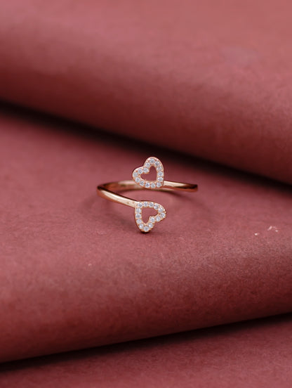 Double Heart Ring with Swarovski Zircon Accents
