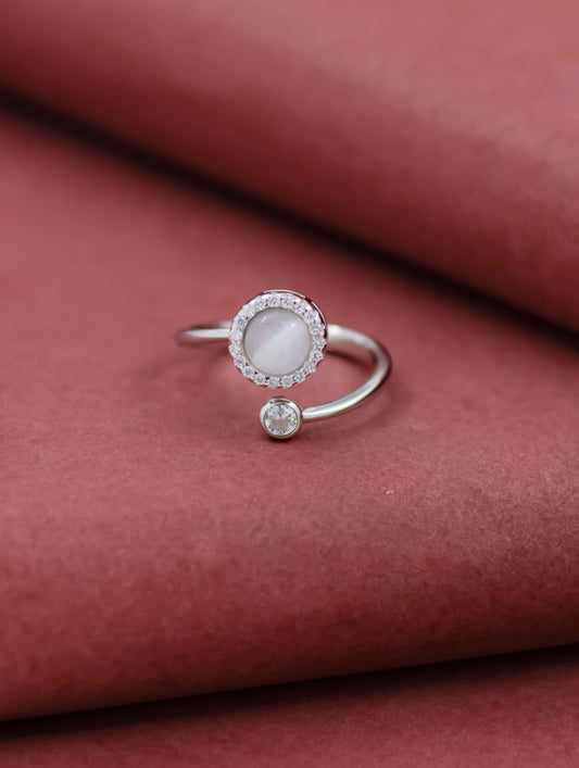 Rotating Moonstone Ring with Swarovski Zircon Accents