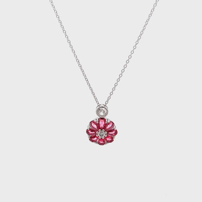 Floral Pendant Chain with Pink Gemstones and Solitaire