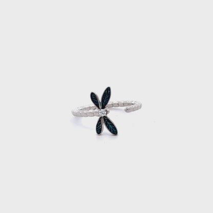 Butterfly Ring with Turquoise Enamel Wings and Swarovski Zircon