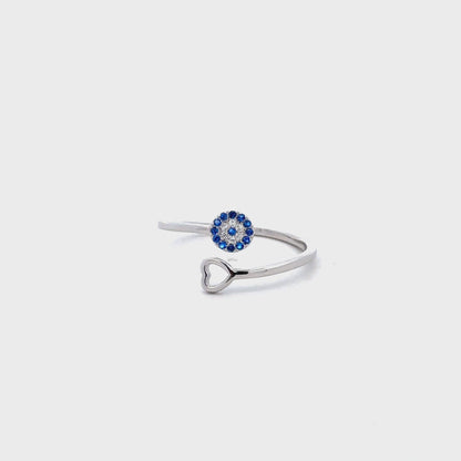 Heart and Circle Ring with Blue Stones and Swarovski Zircon