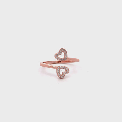 Double Heart Ring with Swarovski Zircon Accents